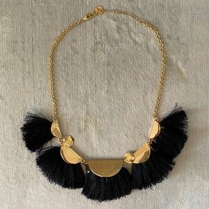 💰3 FOR 30 * Aldo Half Moon Fringe Disc Statement Necklace Black and Gold, EUC